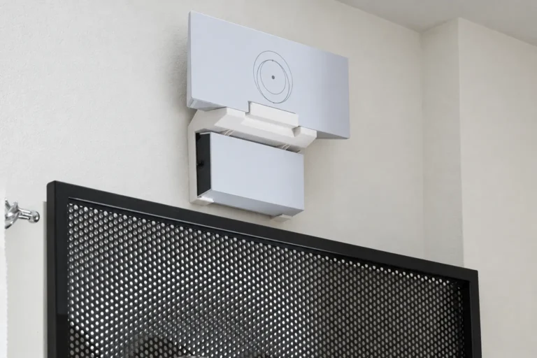 Wall-mounted Starlink router providing ultra-high-speed internet at Ria Oasis Residence in Agios Nikolaos, Crete.